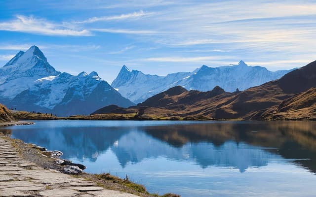 bachalpsee, lake, mountains, grindelwald, alps, beautiful nature, switzerland, nature wallpaper, autumn, nature background, nature, reflection, water, scenery, tourism, hd wallpaper