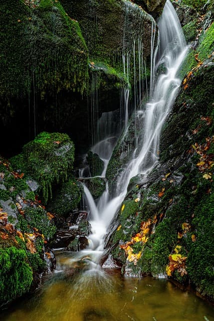 waterfall, water, rocks, landscape, forest, moss, stream, scenic, fall, nature, outdoors