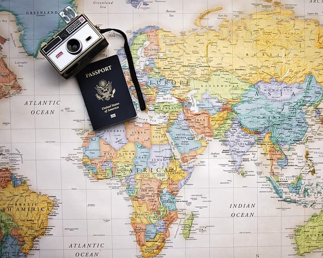 passport, map, world, trip, tourism, vacation, world map, travel, planning, camera